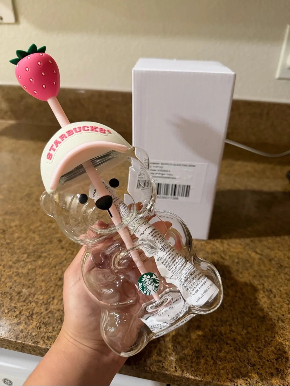 Starbucks Bearista Tumbler with Pink Strawberry Cap and Straw